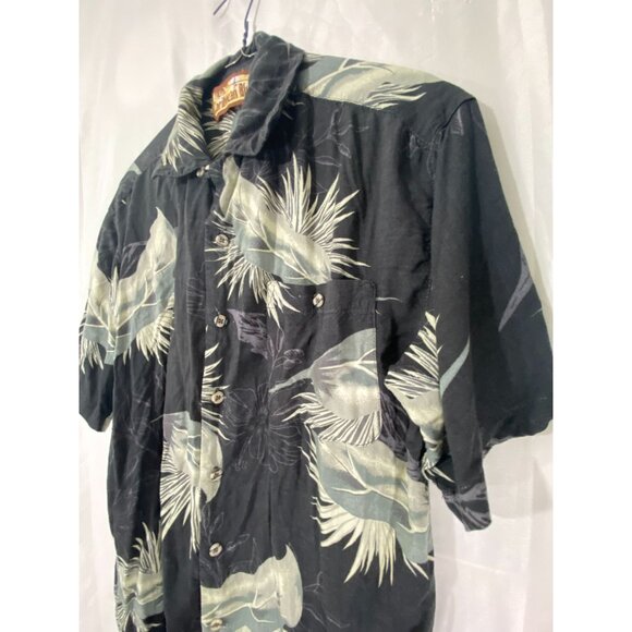 Caribbean Blues Mens Hawaiian Black Button-Up Shirt M Short Sleeve - Picture 4 of 5